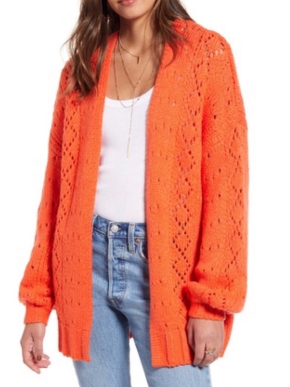 Billabong oversized knit chunky cardigan orange size large